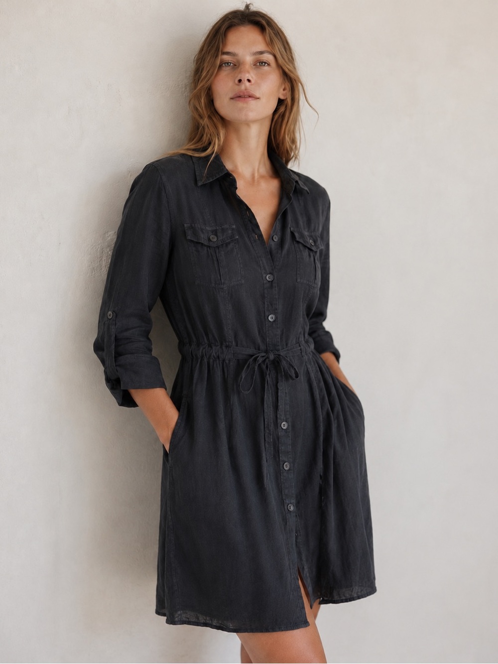 Gant 8 Linen Shirt Dress Utility Embroidered Preppy Quiet Luxury Fall Office